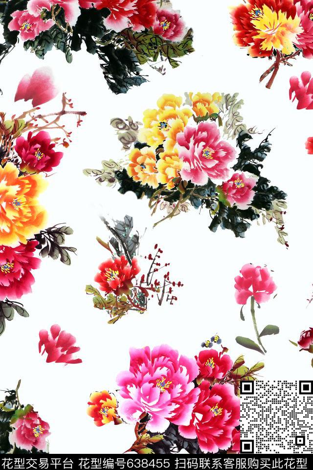 花卉中国风数码印花华亿平台下载（图片编号: 638455） - 瓦栏（Walan）