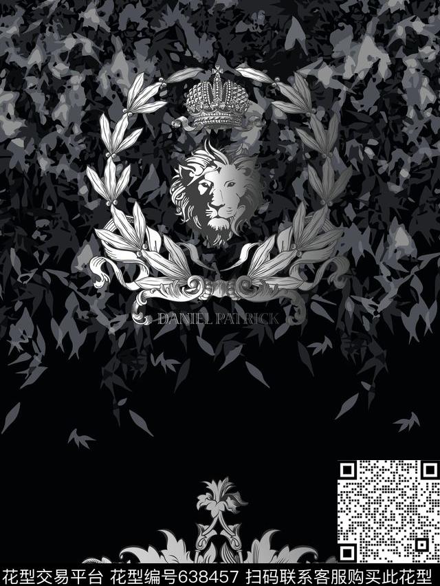 黑白花狮子头树叶数码印花华亿平台下载（图片编号: 638457） - 瓦栏（Walan）