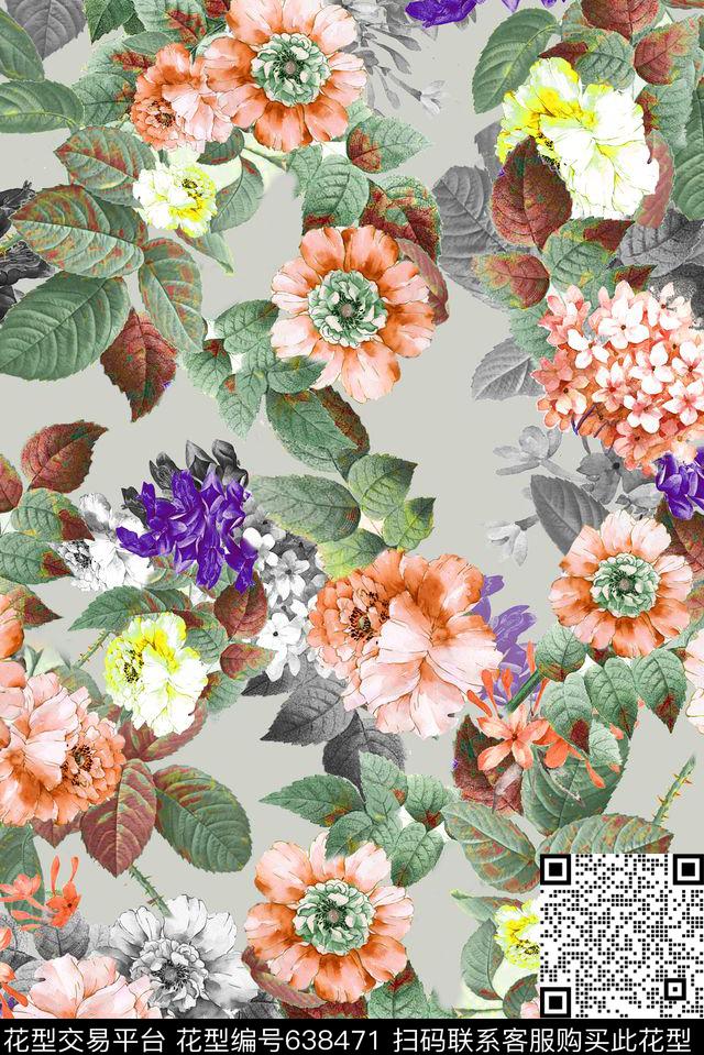 清爽清新花朵数码印花华亿平台下载（图片编号: 638471） - 瓦栏（Walan）