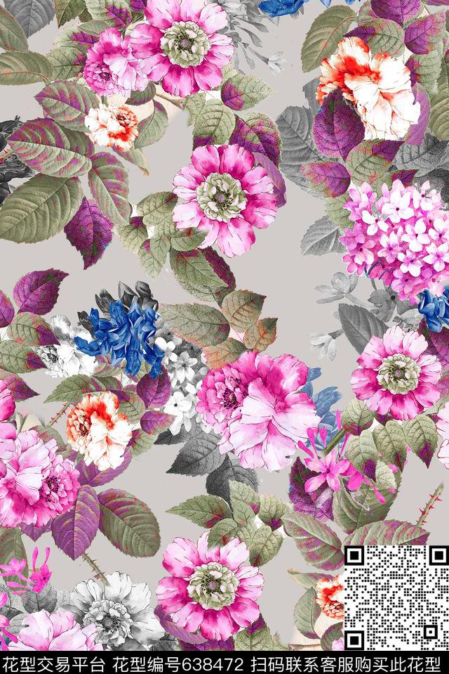 清爽清新花朵数码印花华亿平台下载（图片编号: 638472） - 瓦栏（Walan）