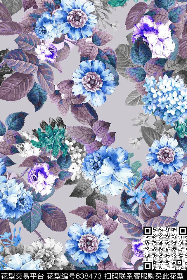 清爽清新花朵数码印花华亿平台下载（图片编号: 638473） - 瓦栏（Walan）