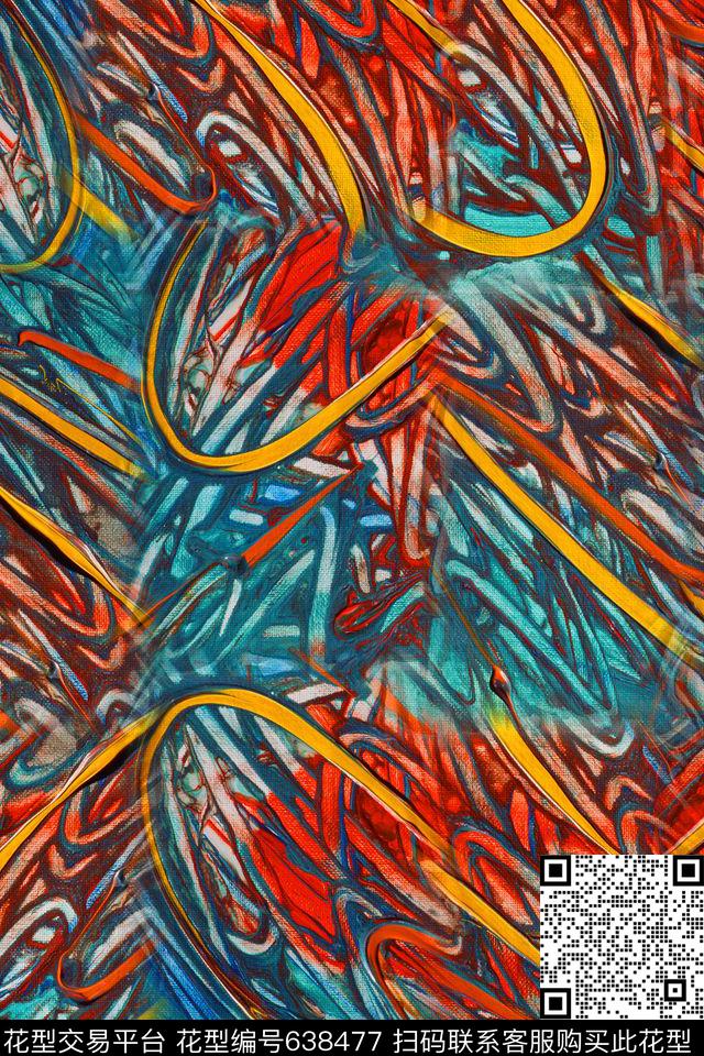 笔触条纹笔触油画肌理数码印花华亿平台下载（图片编号: 638477） - 瓦栏（Walan）