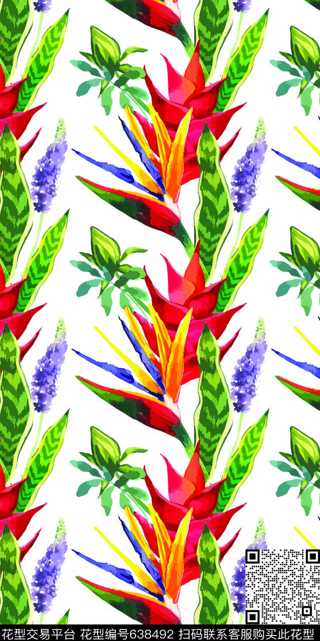 tropicalflowersleaves数码印花华亿平台下载（图片编号: 638492） - 瓦栏（Walan）