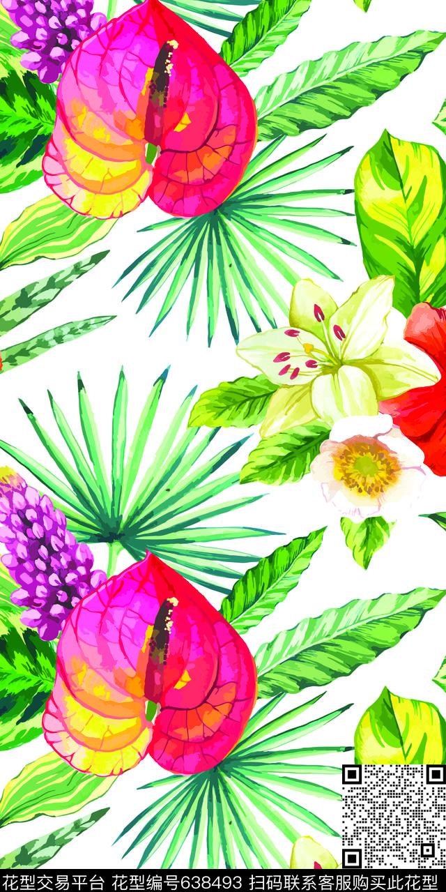 leavesflowerstropical数码印花华亿平台下载（图片编号: 638493） - 瓦栏（Walan）