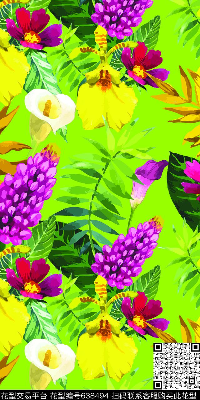leavesflowerstropical数码印花华亿平台下载（图片编号: 638494） - 瓦栏（Walan）