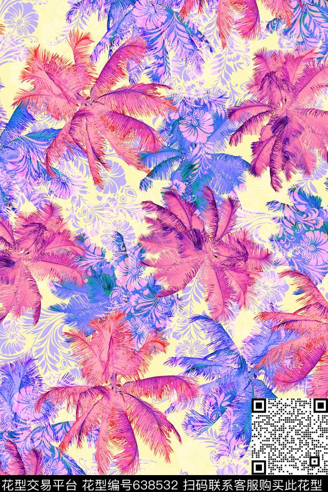 泳装热带棕桐叶数码印花华亿平台下载（图片编号: 638532） - 瓦栏（Walan）