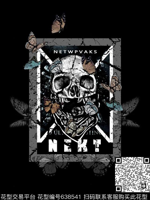 骷髅头蝴蝶男装T恤数码印花华亿平台下载（图片编号: 638541） - 瓦栏（Walan）