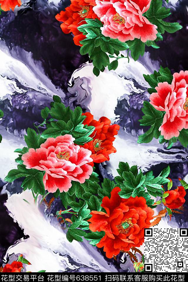 中国风图案抽象手绘满版花卉最新高清数码水墨纹理数码印花华亿平台下载（图片编号: 638551） - 瓦栏（Walan）