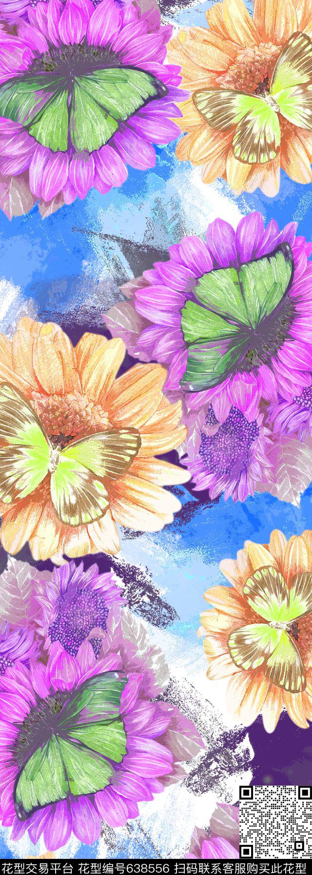 时尚优雅花卉丝巾长巾数码印花华亿平台下载（图片编号: 638556） - 瓦栏（Walan）