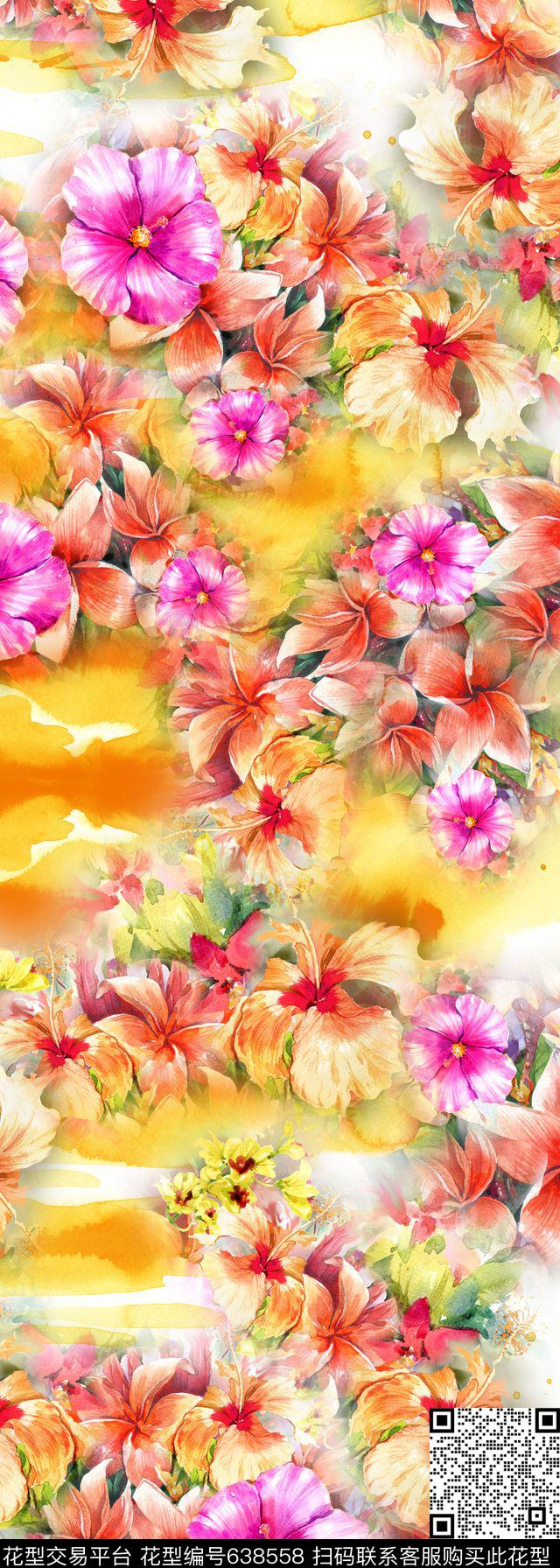 时尚优雅花卉丝巾长巾数码印花华亿平台下载（图片编号: 638558） - 瓦栏（Walan）