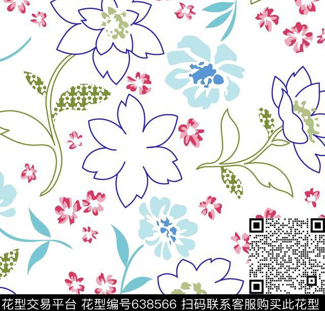 兰花大花小碎花传统印花华亿平台下载（图片编号: 638566） - 瓦栏（Walan）