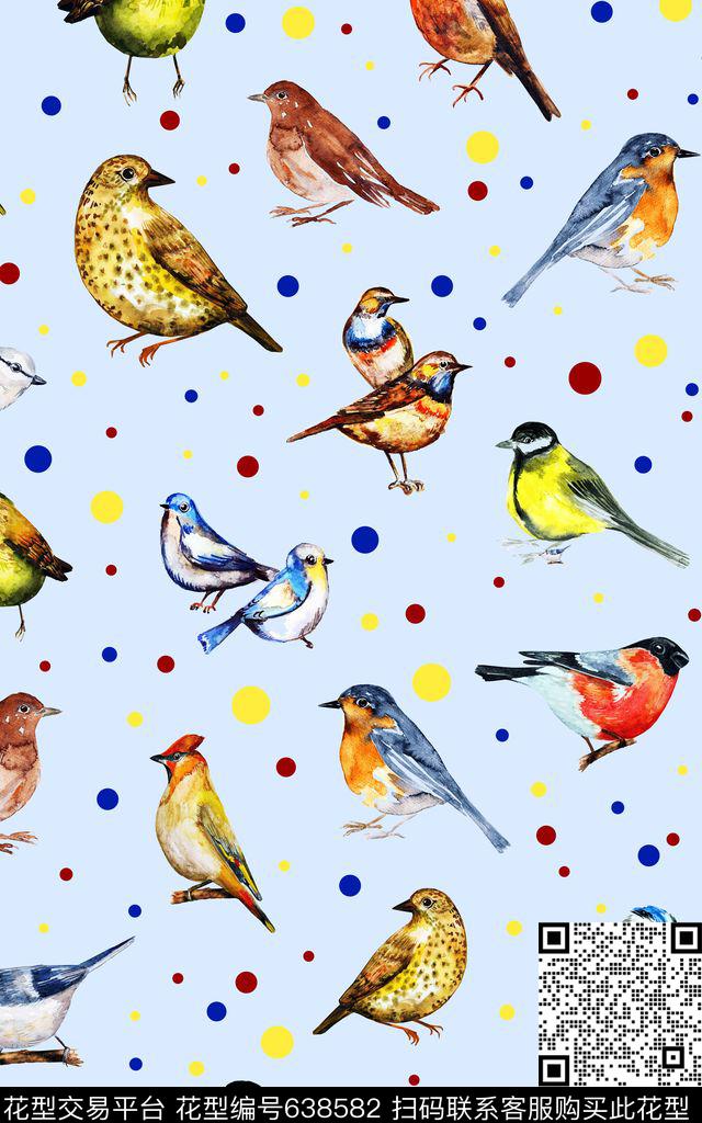 卡通小清新小鸟数码印花华亿平台下载（图片编号: 638582） - 瓦栏（Walan）