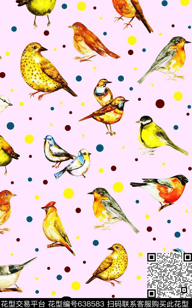 卡通小清新小鸟数码印花华亿平台下载（图片编号: 638583） - 瓦栏（Walan）