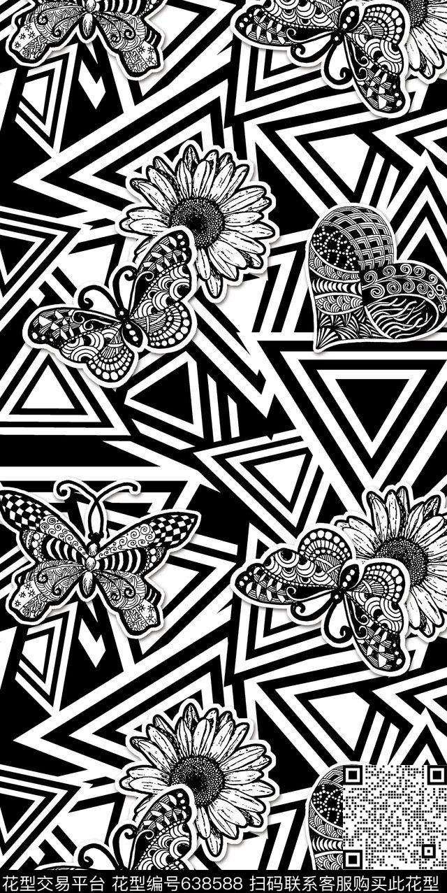 蝴蝶花三角传统印花华亿平台下载（图片编号: 638588） - 瓦栏（Walan）