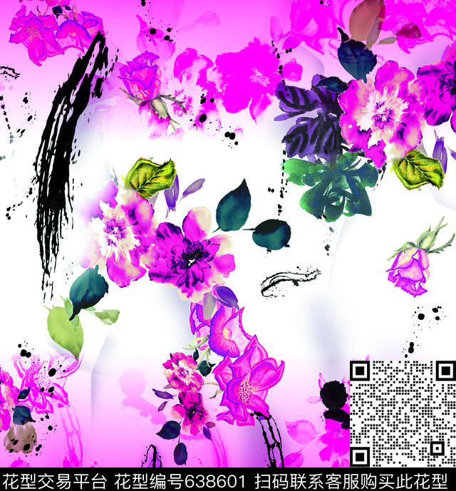 浸染渐变花朵花卉数码印花华亿平台下载（图片编号: 638601） - 瓦栏（Walan）