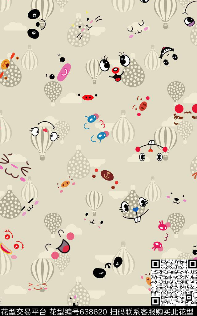 小清新卡通热气球数码印花华亿平台下载（图片编号: 638620） - 瓦栏（Walan）