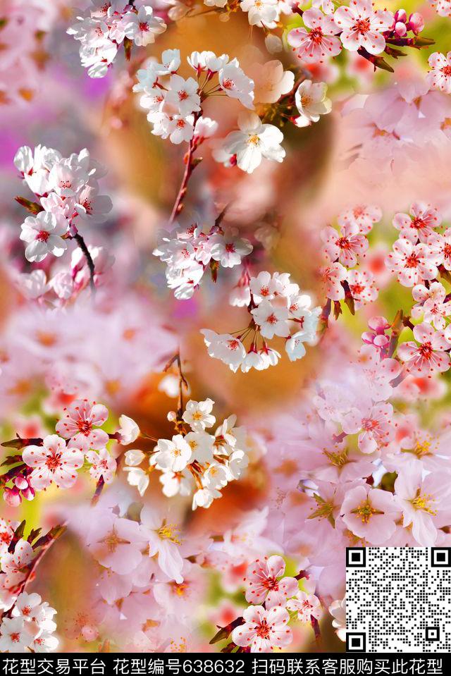 樱花花卉迪拜花卉数码印花华亿平台下载（图片编号: 638632） - 瓦栏（Walan）