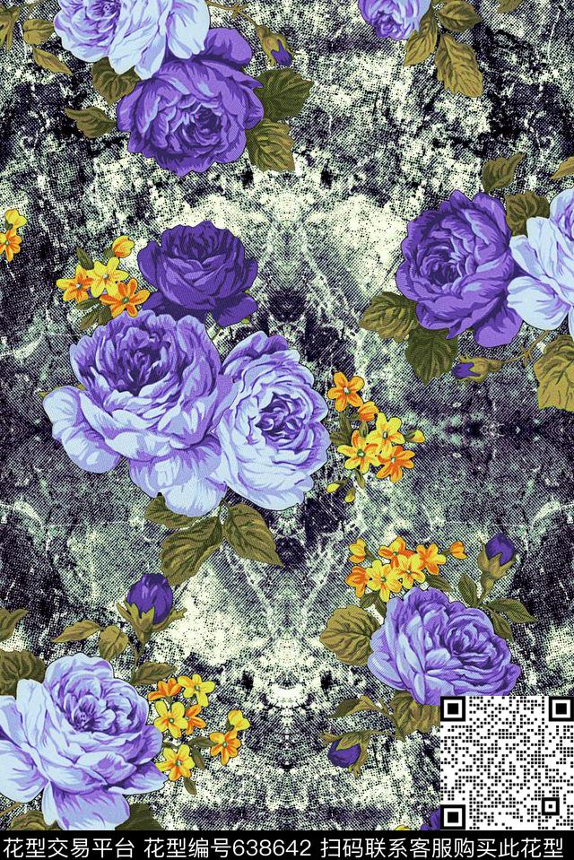 抽象肌理花朵数码印花华亿平台下载（图片编号: 638642） - 瓦栏（Walan）