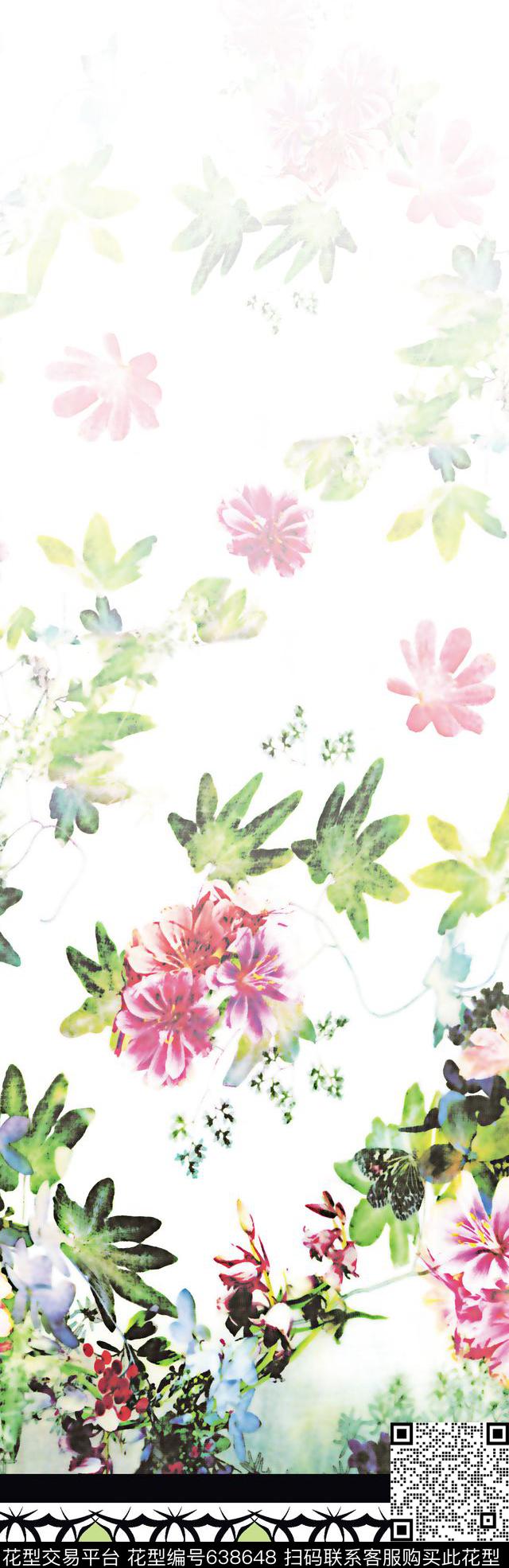 大花玫瑰兰花数码印花华亿平台下载（图片编号: 638648） - 瓦栏（Walan）