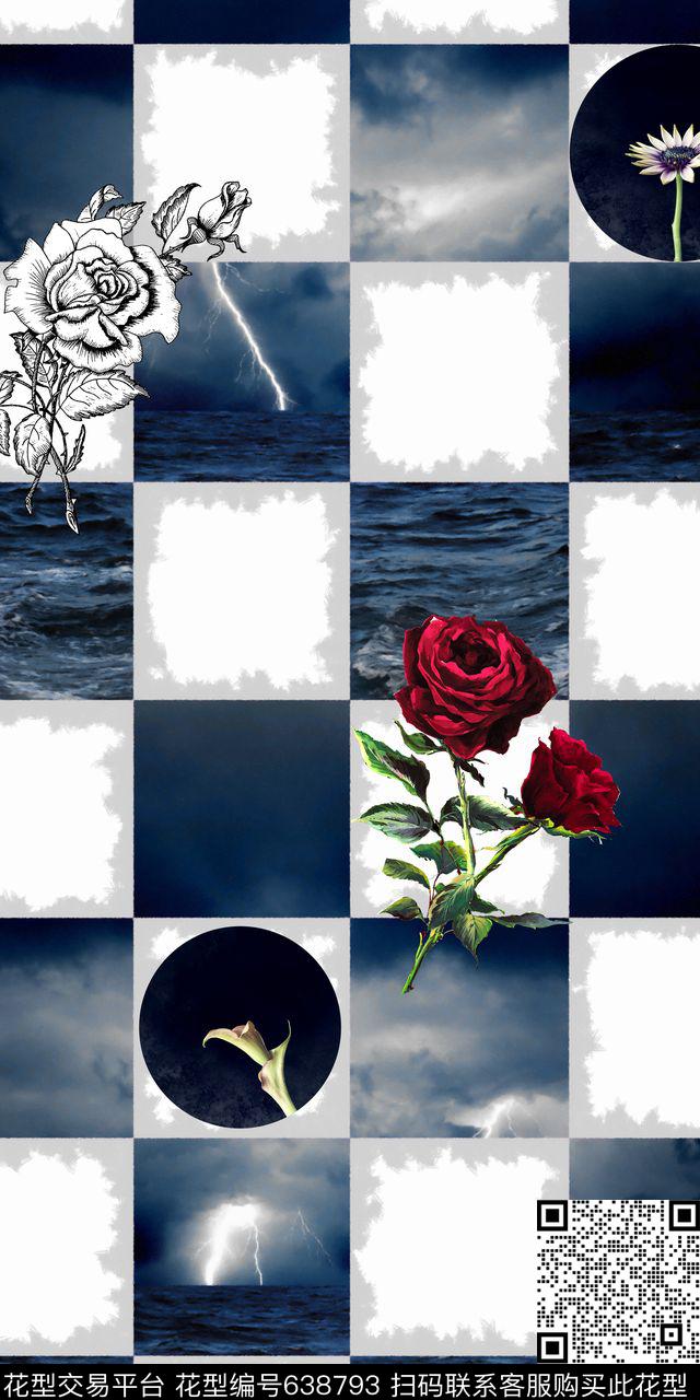 流行时尚几何花卉数码印花华亿平台下载（图片编号: 638793） - 瓦栏（Walan）