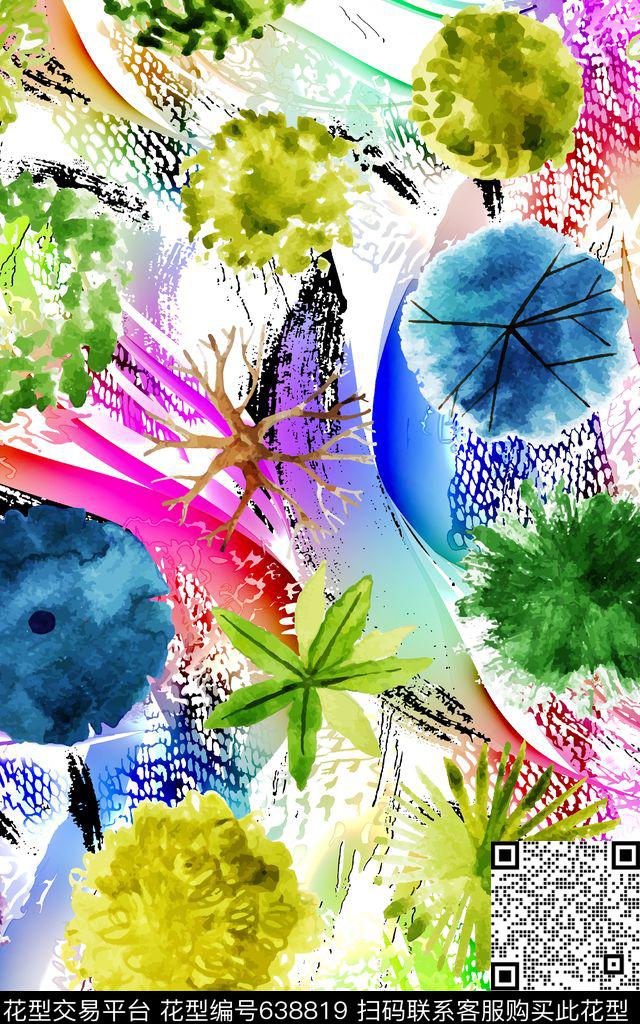 热带风巴西墨渍数码印花华亿平台下载（图片编号: 638819） - 瓦栏（Walan）