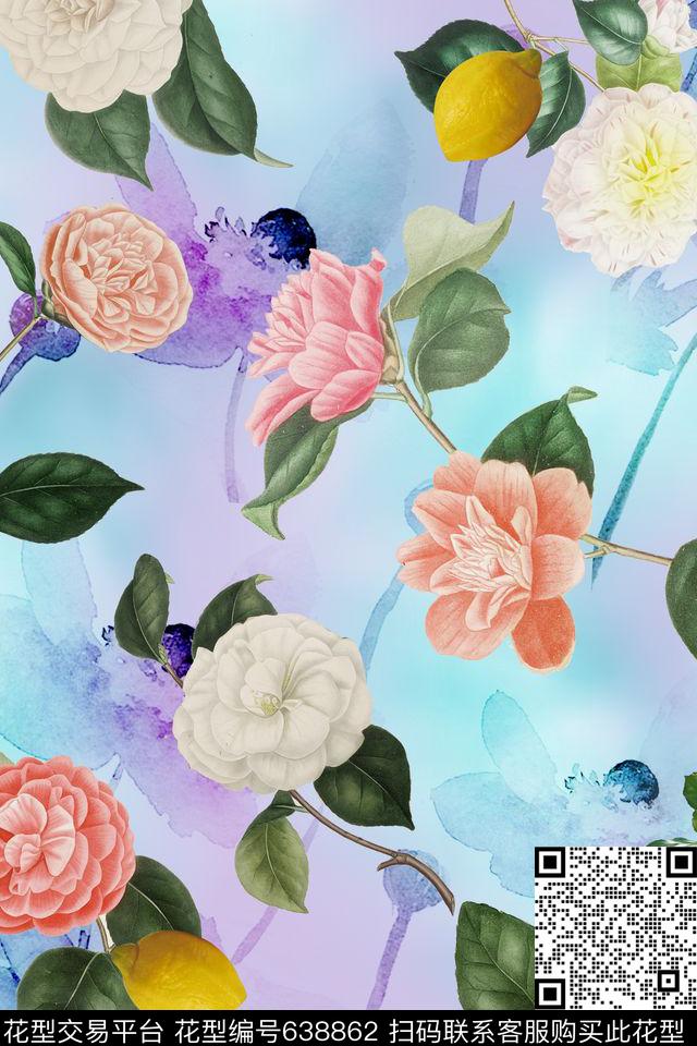 花朵花卉山茶花数码印花华亿平台下载（图片编号: 638862） - 瓦栏（Walan）