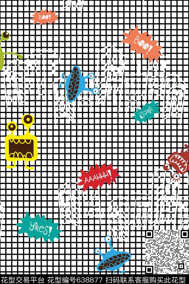 卡通趣味几何怪物传统印花华亿平台下载（图片编号: 638877） - 瓦栏（Walan）