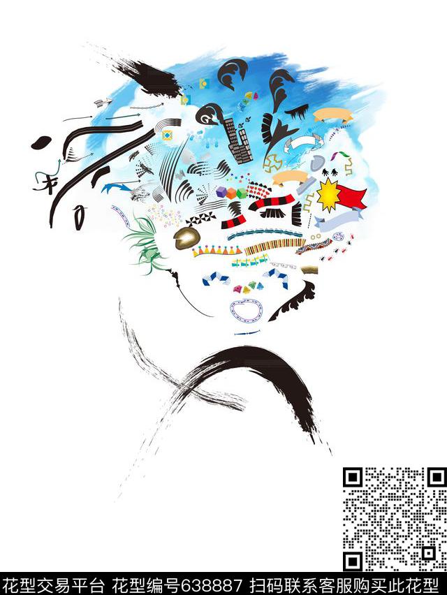 欢快抽象人物传统印花华亿平台下载（图片编号: 638887） - 瓦栏（Walan）