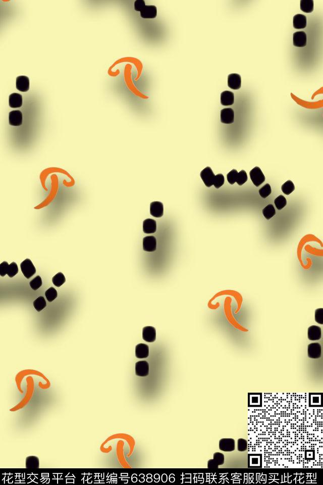 抽象投影菇白黑黄数码印花华亿平台下载（图片编号: 638906） - 瓦栏（Walan）