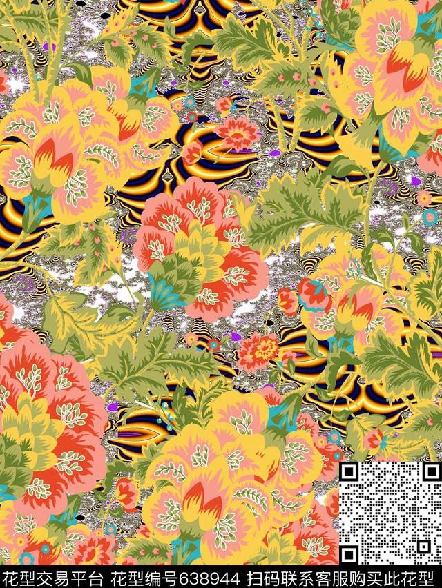 炫彩、手绘、民族花卉数码印花华亿平台下载（图片编号: 638944） - 瓦栏（Walan）