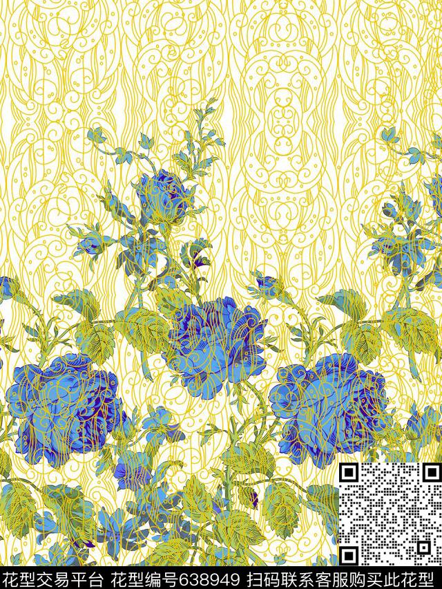 复古、手绘、玫瑰、民族花纹数码印花华亿平台下载（图片编号: 638949） - 瓦栏（Walan）