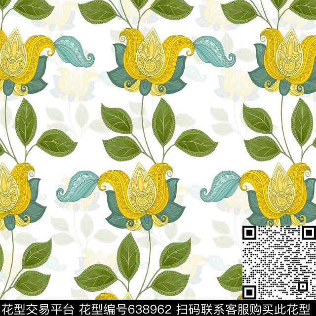 花朵花卉腰果花数码印花华亿平台下载（图片编号: 638962） - 瓦栏（Walan）