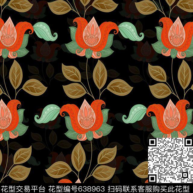 花朵花卉腰果花数码印花华亿平台下载（图片编号: 638963） - 瓦栏（Walan）