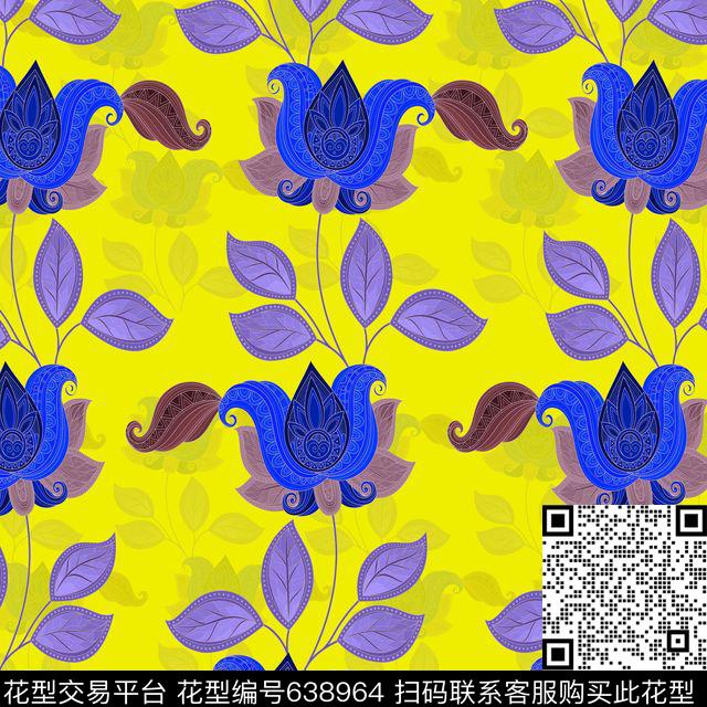 花朵花卉腰果花数码印花华亿平台下载（图片编号: 638964） - 瓦栏（Walan）