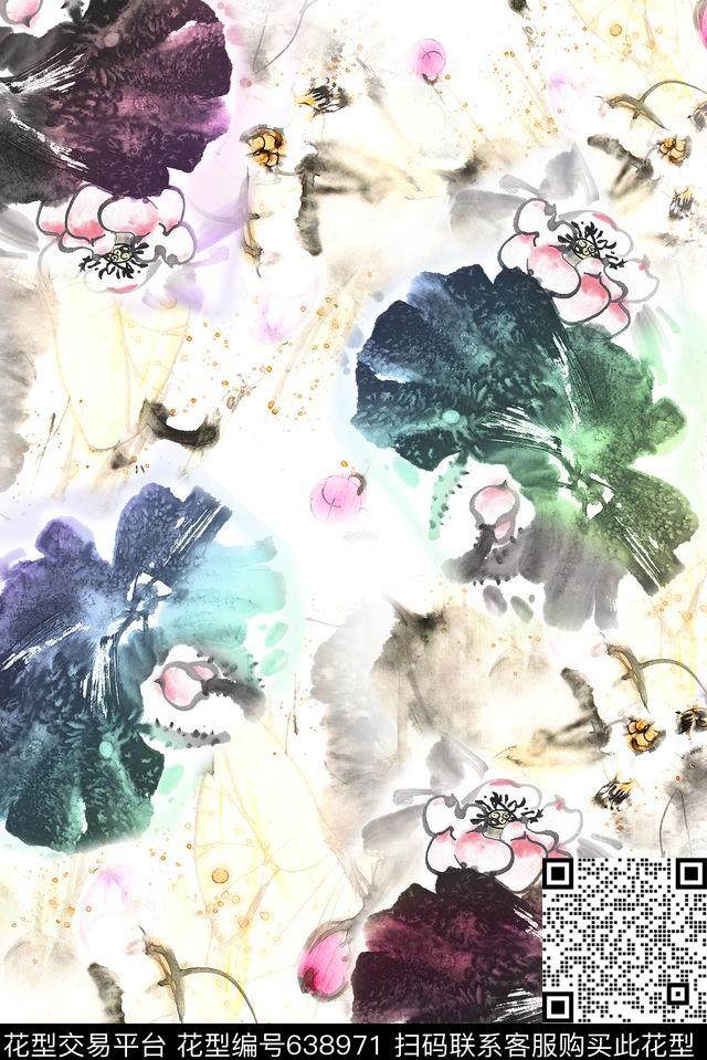 面料花荷花花朵数码印花华亿平台下载（图片编号: 638971） - 瓦栏（Walan）