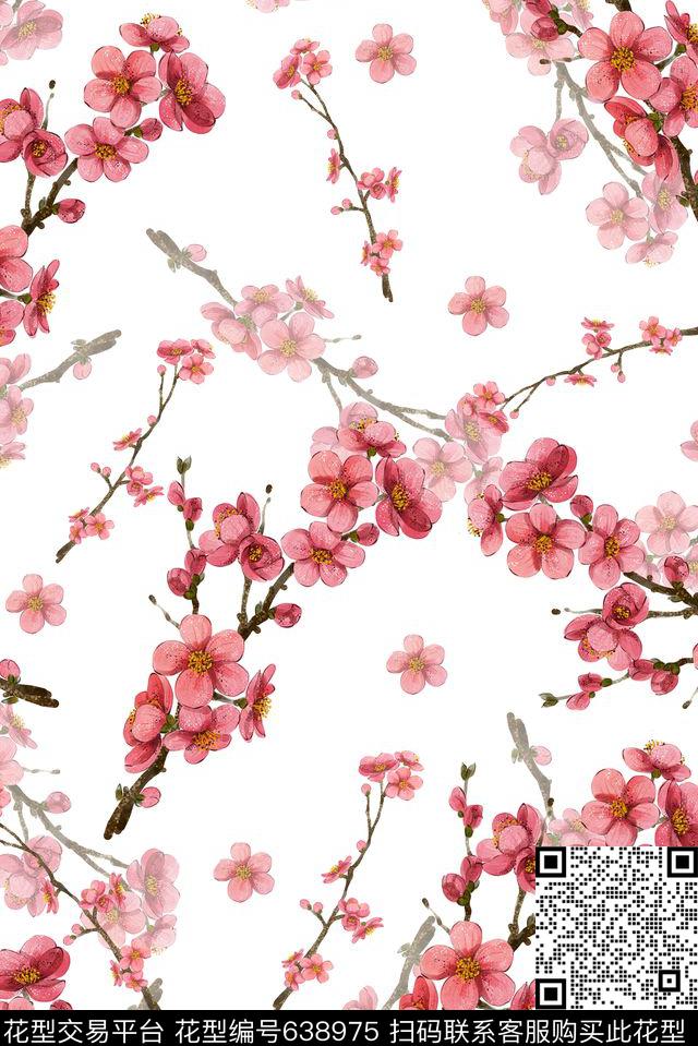 面料花桃花花朵数码印花华亿平台下载（图片编号: 638975） - 瓦栏（Walan）
