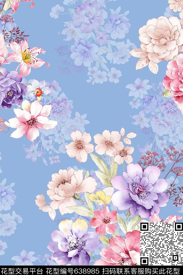 大花花朵花卉数码印花华亿平台下载（图片编号: 638985） - 瓦栏（Walan）