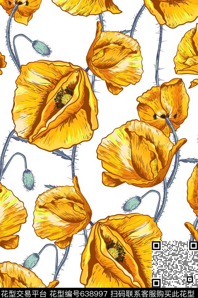 花瓣花朵大花传统印花华亿平台下载（图片编号: 638997） - 瓦栏（Walan）