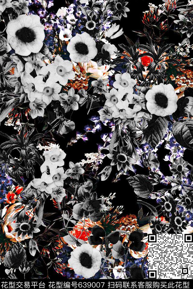 抽象花朵花卉数码印花华亿平台下载（图片编号: 639007） - 瓦栏（Walan）