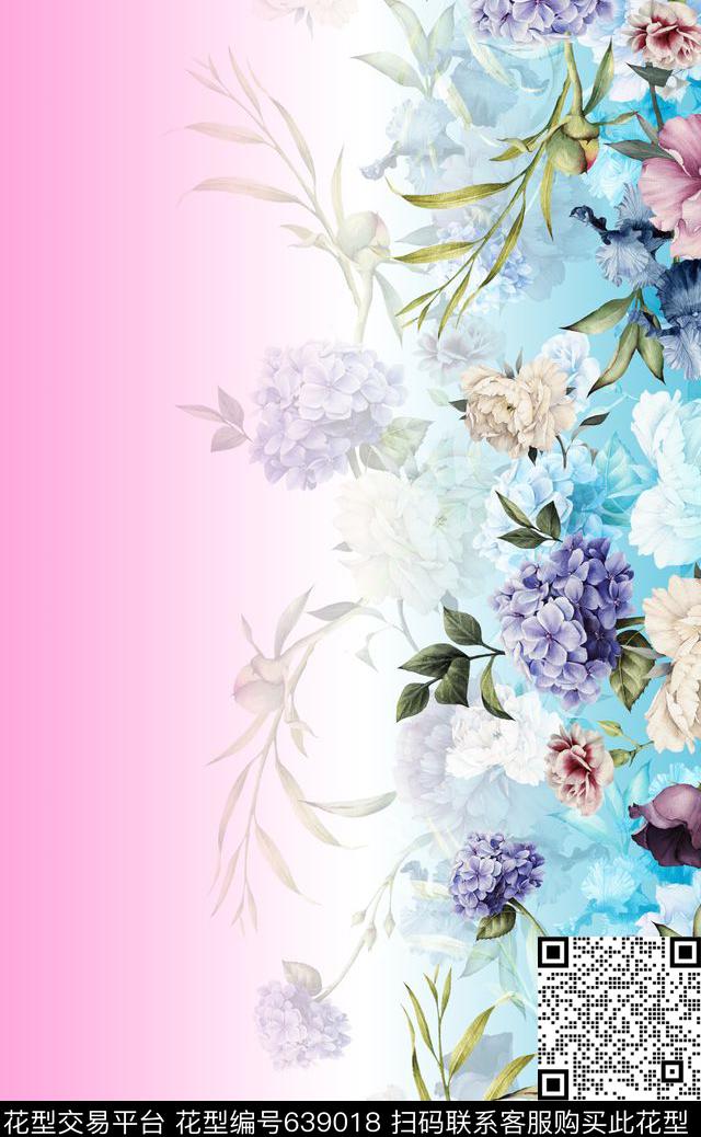 牡丹花卉围巾数码印花华亿平台下载（图片编号: 639018） - 瓦栏（Walan）