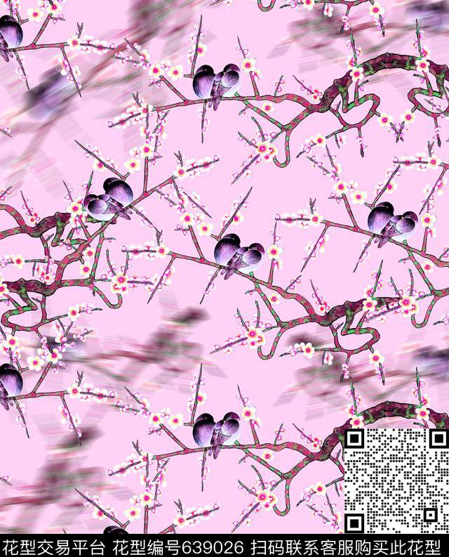中国风复古中国花鸟画数码印花华亿平台下载（图片编号: 639026） - 瓦栏（Walan）