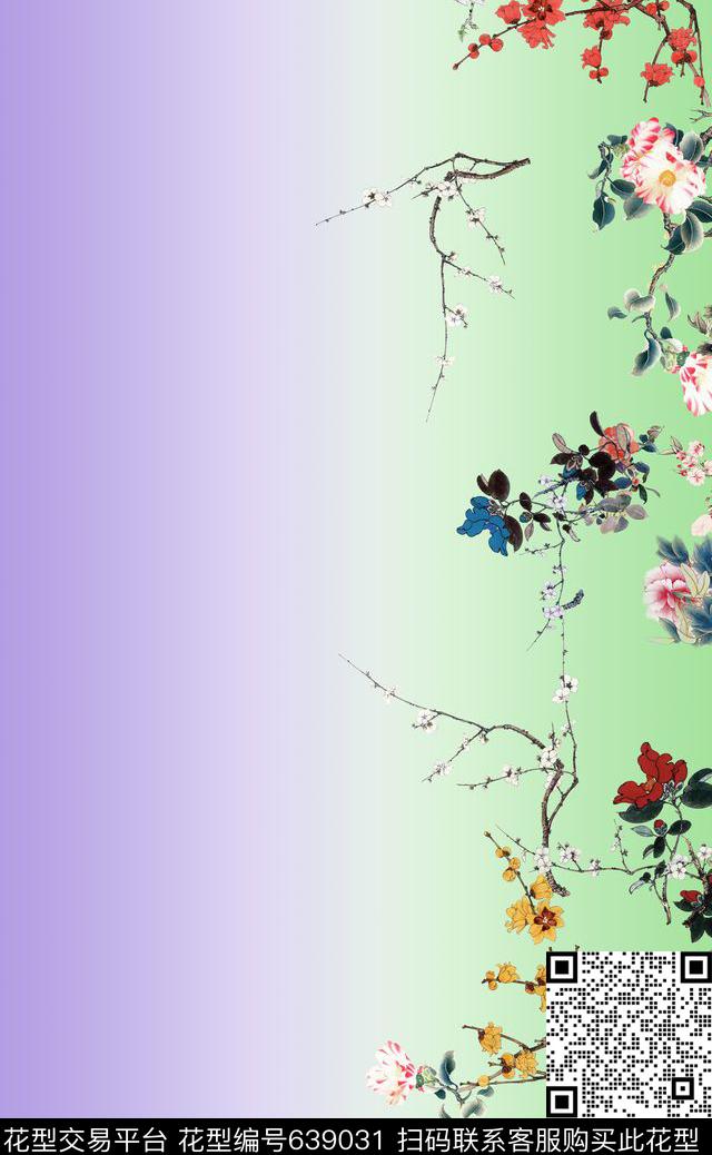 梅花花卉围巾数码印花华亿平台下载（图片编号: 639031） - 瓦栏（Walan）