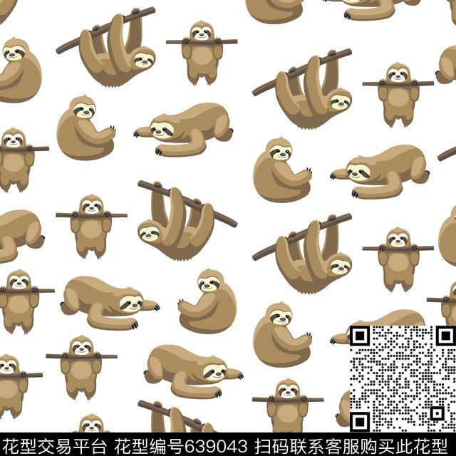 卡通树懒动物传统印花华亿平台下载（图片编号: 639043） - 瓦栏（Walan）