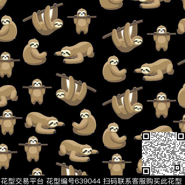 卡通树懒动物传统印花华亿平台下载（图片编号: 639044） - 瓦栏（Walan）