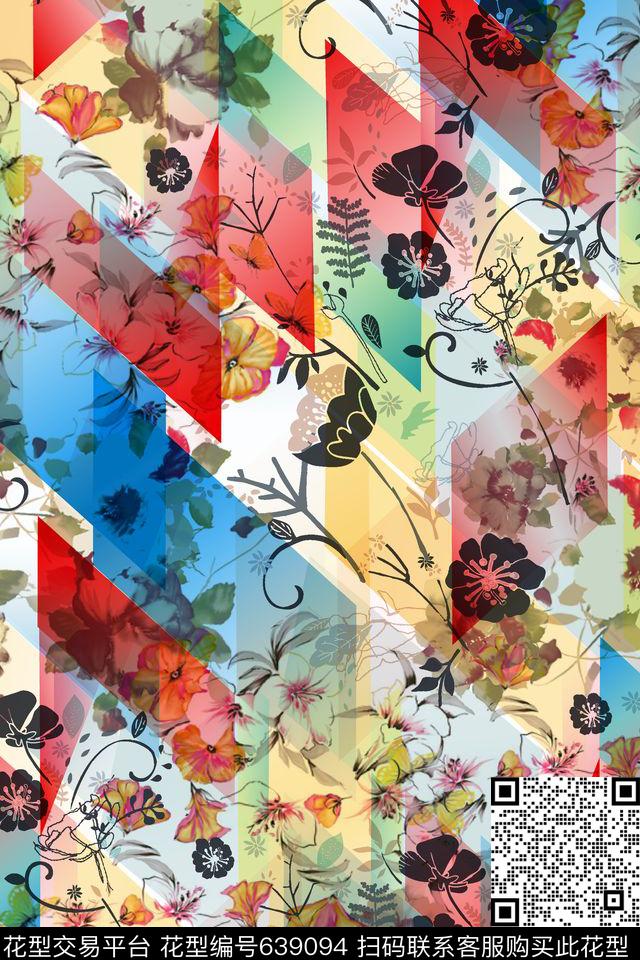 花朵花卉几何图形数码印花华亿平台下载（图片编号: 639094） - 瓦栏（Walan）