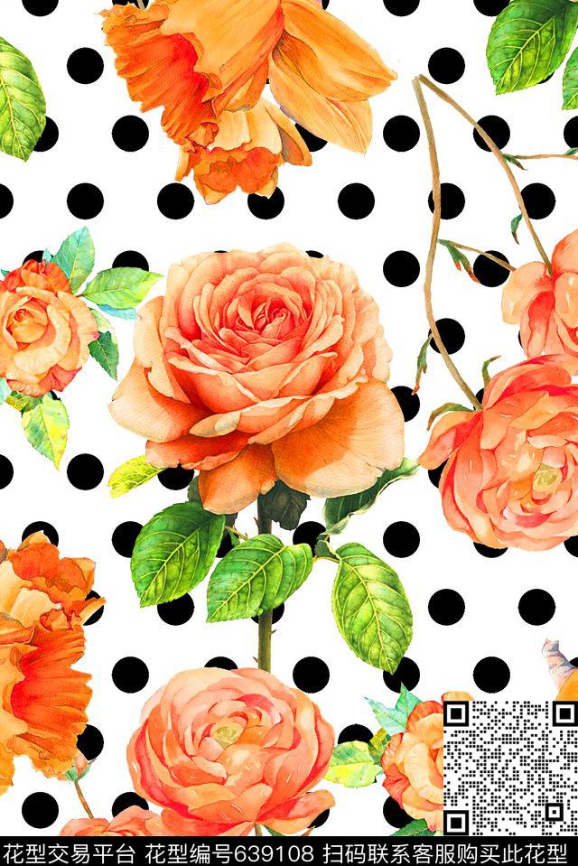 时尚潮流女装裙子玫瑰花花卉数码印花时尚潮流大牌清爽春夏柔和系列印花丝巾波点手绘花卉印花数码印花华亿平台下载（图片编号: 639108） - 瓦栏（Walan）