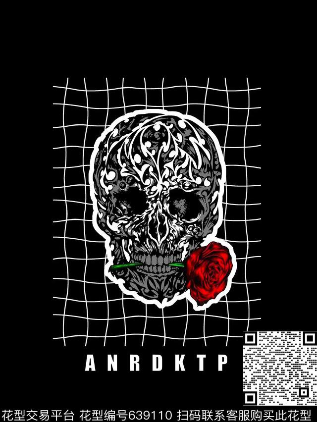 复古骷髅头花卉男装T恤数码印花华亿平台下载（图片编号: 639110） - 瓦栏（Walan）