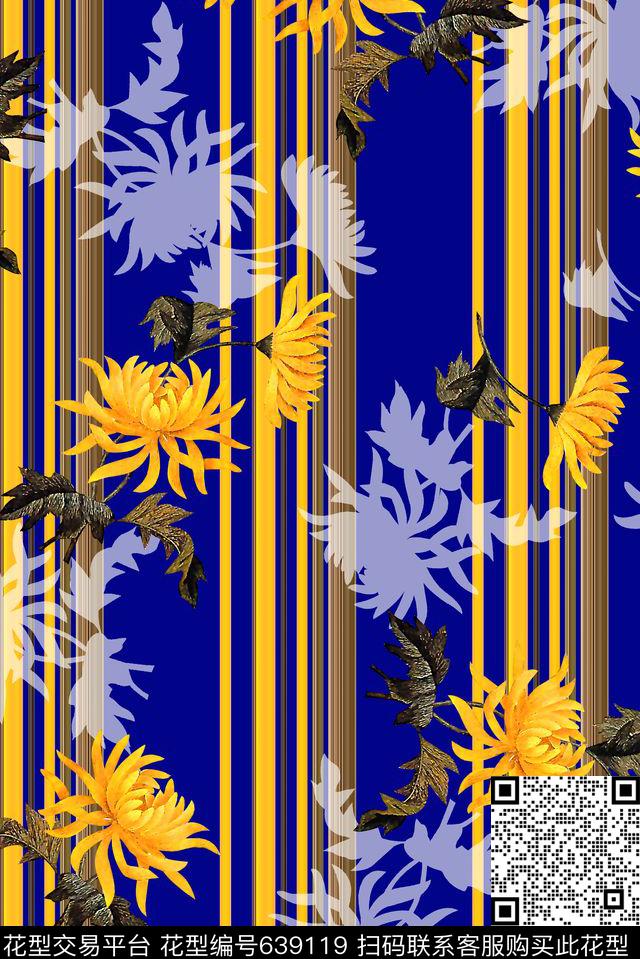 抽象手绘满版花卉最新高清数码花卉竖条纹数码印花华亿平台下载（图片编号: 639119） - 瓦栏（Walan）