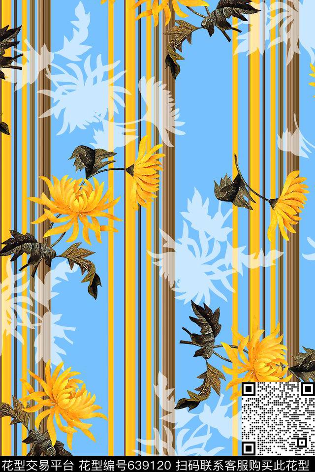 抽象手绘满版花卉最新高清数码花卉竖条纹数码印花华亿平台下载（图片编号: 639120） - 瓦栏（Walan）
