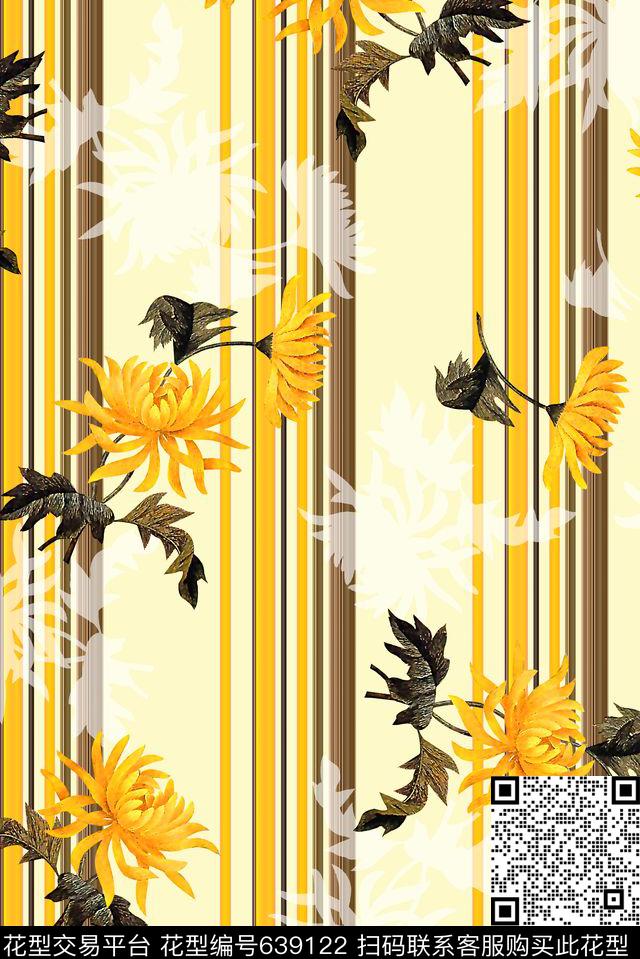 抽象手绘满版花卉最新高清数码花卉竖条纹数码印花华亿平台下载（图片编号: 639122） - 瓦栏（Walan）